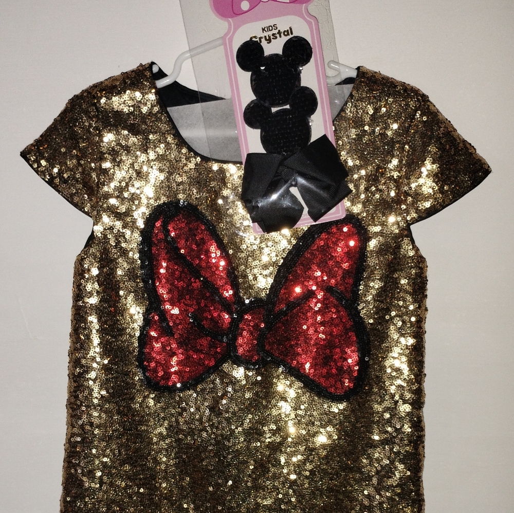 Girls Disney Minnie Mouse Gold Sequin Shift Dress - Picture 11 of 16